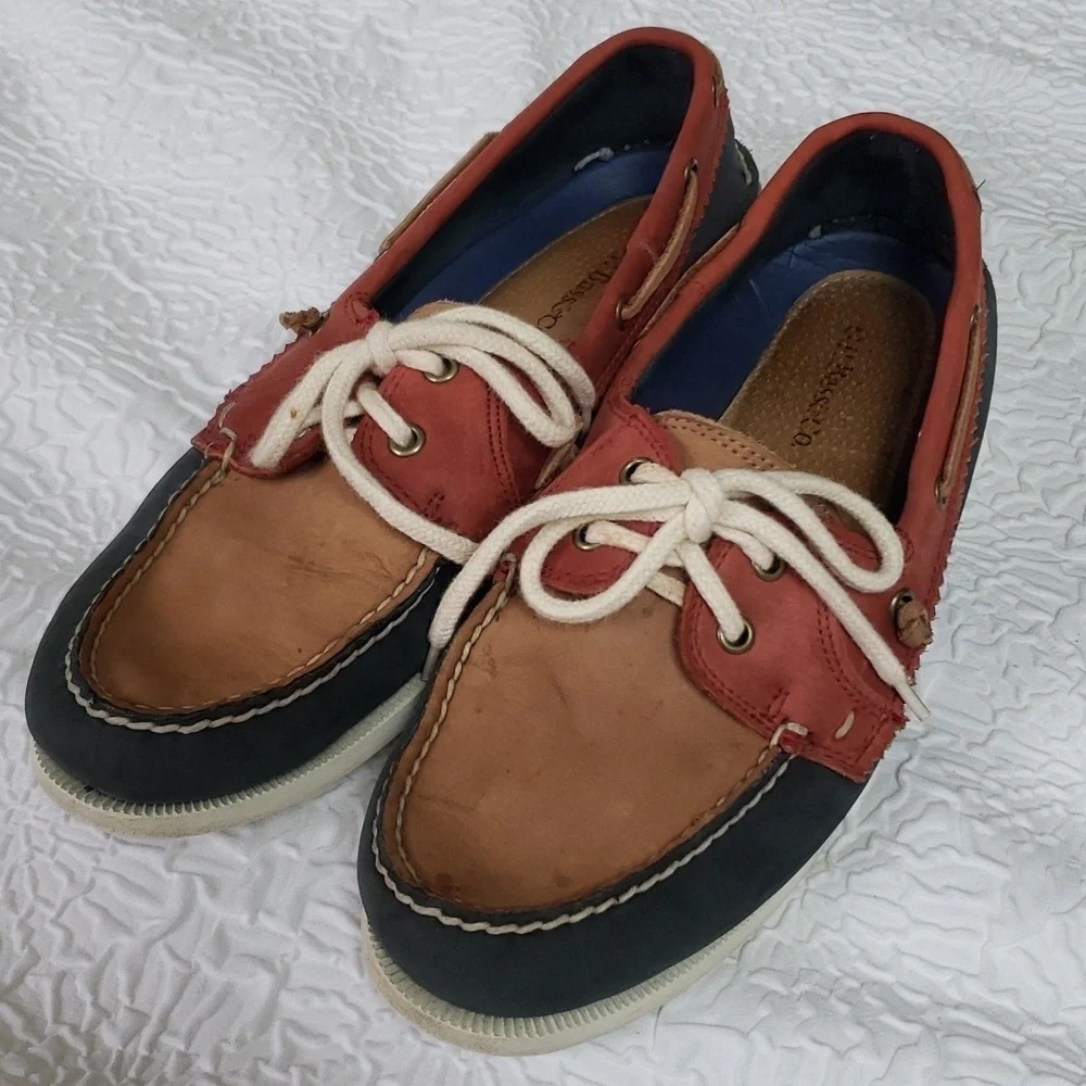 G.H. Bass & Co. Montauk Mens Charcoal/Rust/Tan Leather Boat Shoes, US 9.5 M